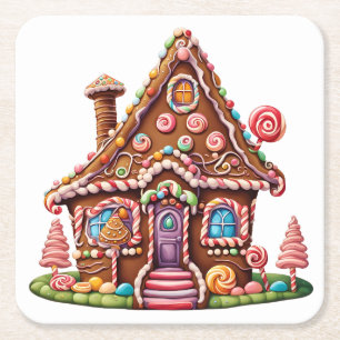 Porta-copo De Papel Quadrado Pintura digital elegante de uma casa de pães de ge