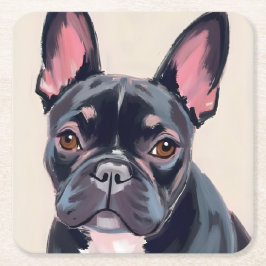 Porta-copo De Papel Quadrado Pintura em Aquarela de Cachorro Bulldog Francês Pe