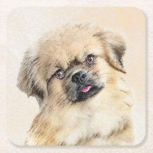Porta-copo De Papel Quadrado Pintura em espanhol tibetano - Arte canina origina
