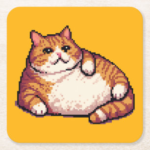 Porta-copo De Papel Quadrado Pintura em forma de pixel de gato gordo laranja