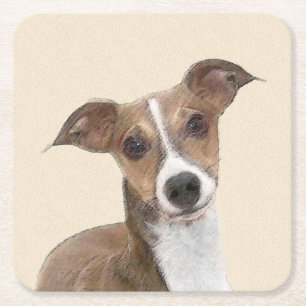 Porta-copo De Papel Quadrado Pintura em Greyhound Italiano - Arte de Cachorro O