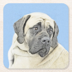 Porta-copo De Papel Quadrado Pintura em inglês Mastiff (Fawn) - Arte original 
