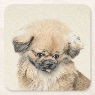 Porta-copo De Papel Quadrado Pintura em Pekingese - Arte Cachorra Original