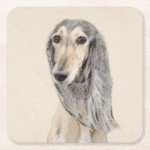 Porta-copo De Papel Quadrado Pintura em Saluki (Fawn) - Arte de Cachorro Origin
