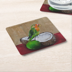 Porta-copo De Papel Quadrado Pintura Festa Tropical do Lovebird por Alfred Fox