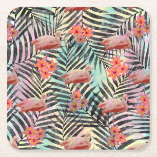 Porta-copo De Papel Quadrado Pintura floral floral de flamingos tropicais, de t