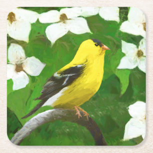 Porta-copo De Papel Quadrado Pintura Goldfinch - Arte Cachorra Original