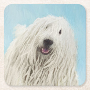 Porta-copo De Papel Quadrado Pintura Komondor - Arte Cachorra Original