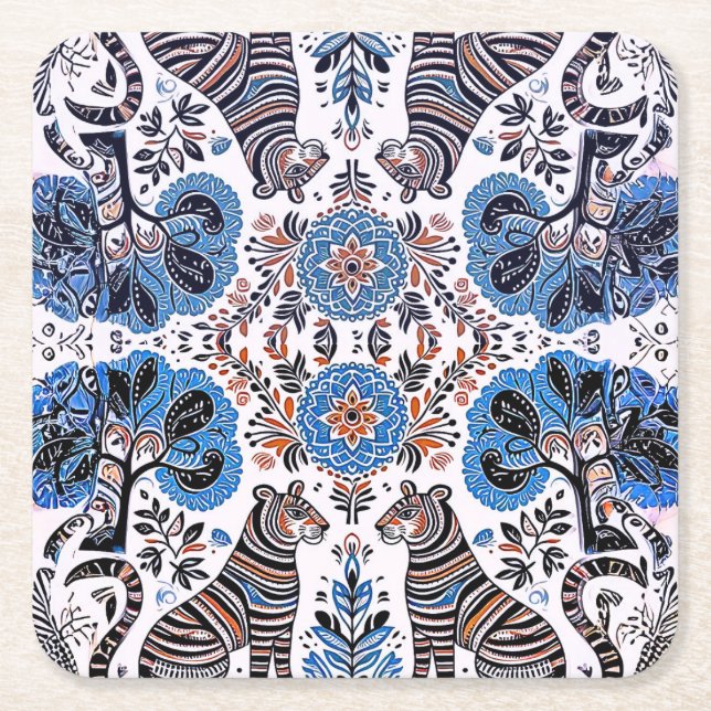 Porta-copo De Papel Quadrado pintura madhubani (Frente)