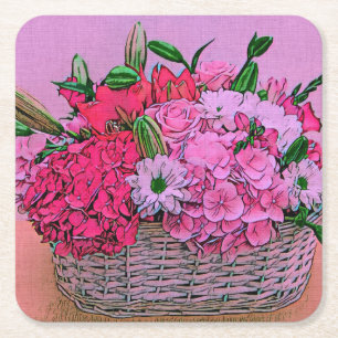 Porta-copo De Papel Quadrado Pintura na cesta das flores
