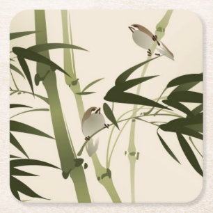 Porta-copo De Papel Quadrado Pintura oriental do estilo, ramos de bambu