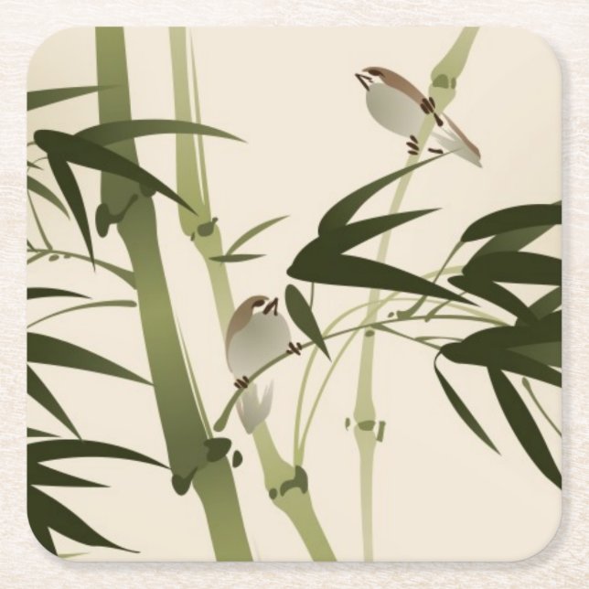 Porta-copo De Papel Quadrado Pintura oriental do estilo, ramos de bambu (Frente)