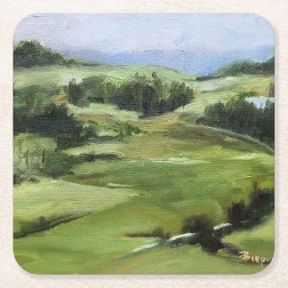 Porta-copo De Papel Quadrado Pintura Original de Óleo de Campos Hilly Green