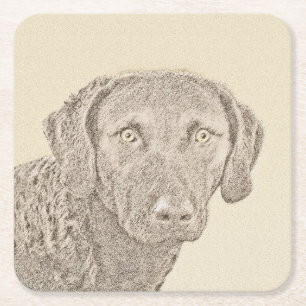 Porta-copo De Papel Quadrado Pintura Original para Cão na Baía de Chesapeake Re