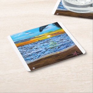 Porta-copo De Papel Quadrado Pintura Perseguindo o Pôr do Sol por Alfred Fox