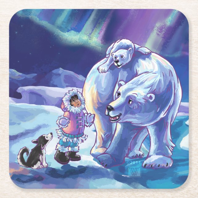 Porta-copo De Papel Quadrado Pintura Polar Pals (Frente)