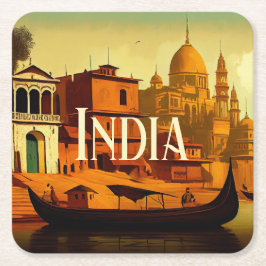 Porta-copo De Papel Quadrado Pintura Varanasi Índia