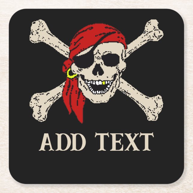 Porta-copo De Papel Quadrado Pirates Skull Porta copos, adicionar texto, (Frente)