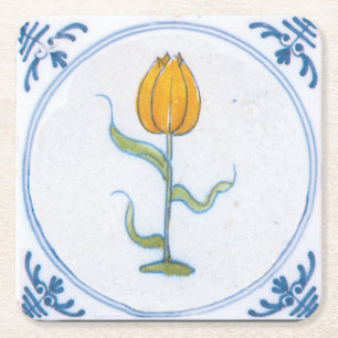 Porta-copo De Papel Quadrado Pires de papel de arte Delft Vintage Tulipa Amarel