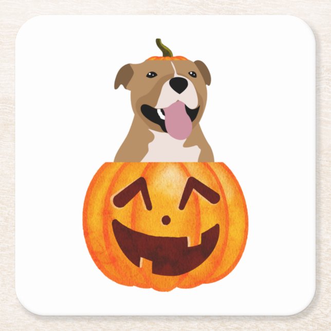 Porta-copo De Papel Quadrado Pitbull Halloween (Frente)