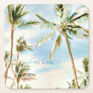 Porta-copo De Papel Quadrado Pix Dezines Vintage Havaiian Beach/Coral/Blue
