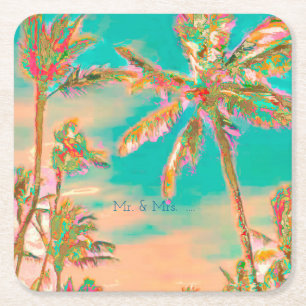 Porta-copo De Papel Quadrado PixDezines Vintage Havaiian Beach/Teal