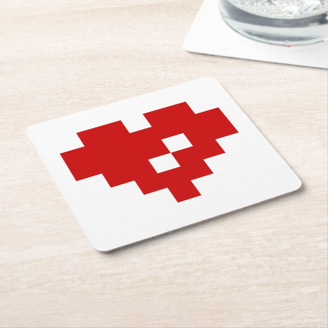 Porta-copo De Papel Quadrado Pixel Heart 8 Bit Love (Inclinado)