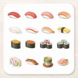 Porta-copo De Papel Quadrado Pixel Sushi Coaster – Japanese Food Design