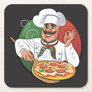 Porta-copo De Papel Quadrado Pizza Chef Sketch