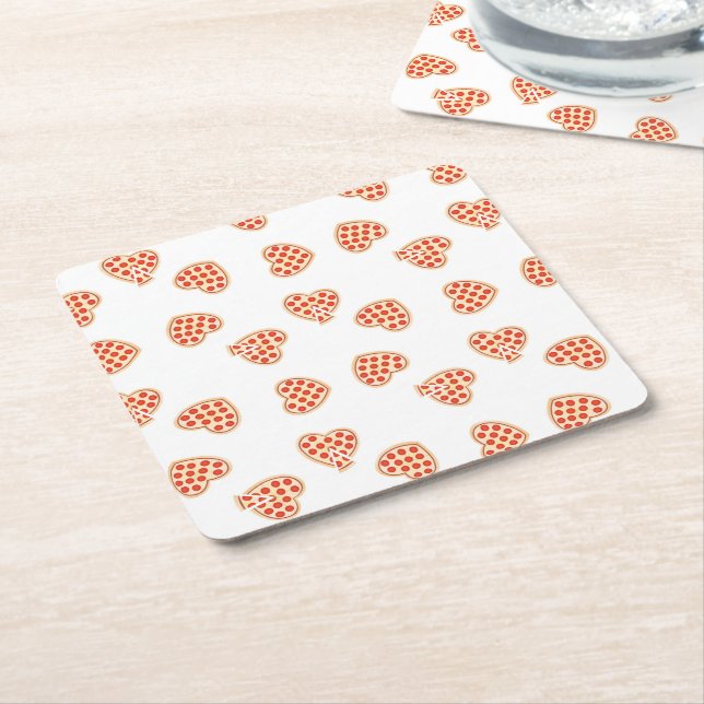 Porta-copo De Papel Quadrado Pizza de Pepperoni Coração (Inclinado)