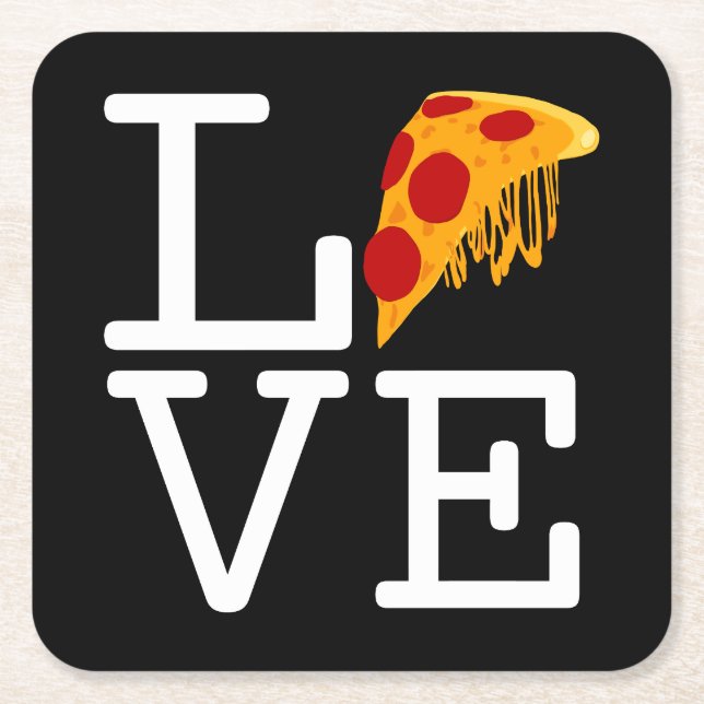 Porta-copo De Papel Quadrado Pizza Slice Love (Frente)