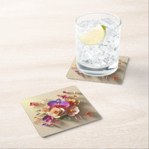 Porta-copo De Papel Quadrado Placa de saudação 3D do primavera Blossomo - Rosas