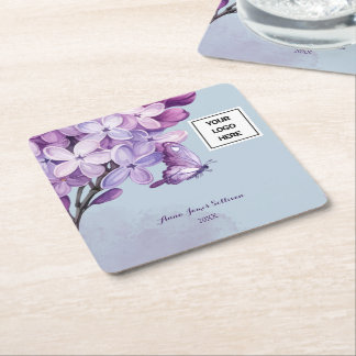 Porta-copo De Papel Quadrado Planejador de Casamento Floral com Aquarela Roxa E