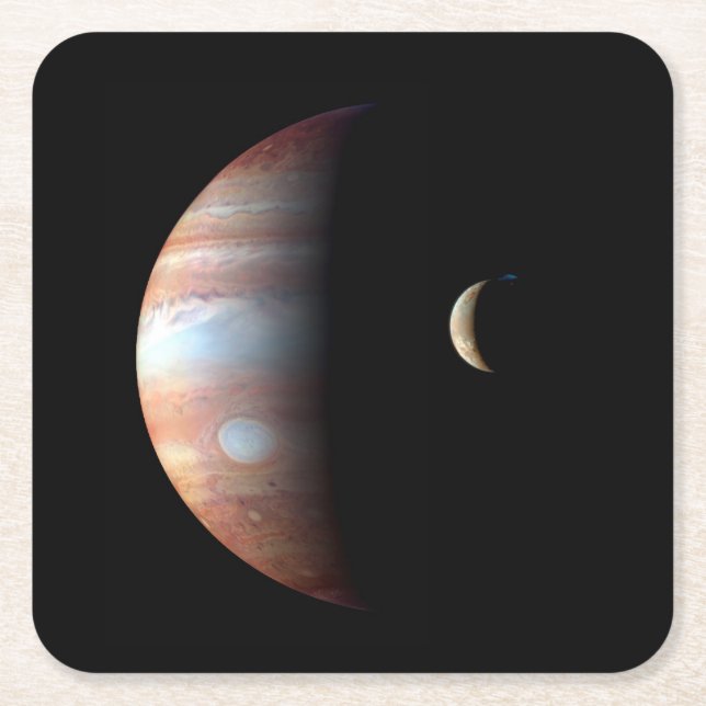 Porta-copo De Papel Quadrado Planeta Gás Júpiter e Lua Galileu (Frente)