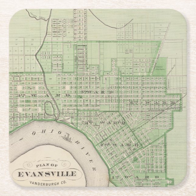 Porta-copo De Papel Quadrado Plano de Evansville, Vanderburgh Co (Frente)