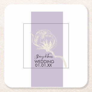 Porta-copo De Papel Quadrado Planta de Algodão Botânico Lavanda Casamento
