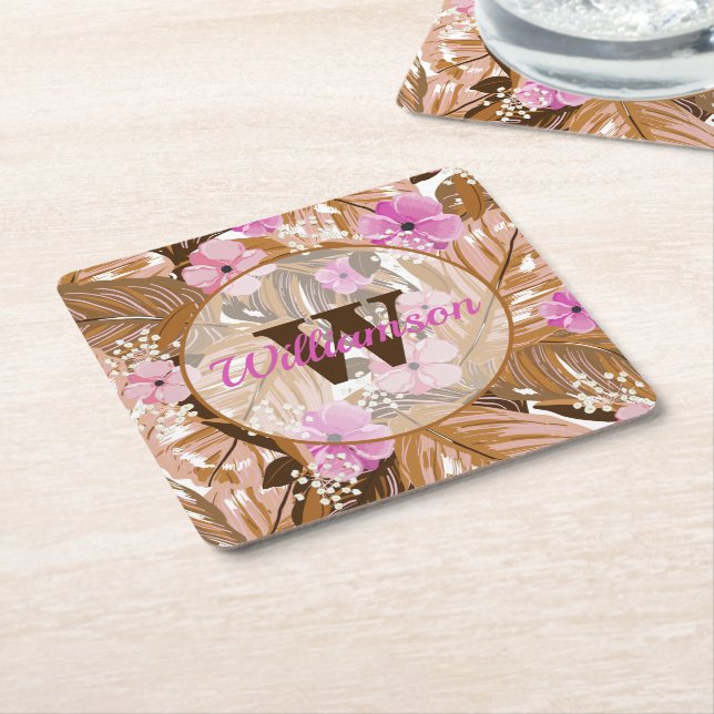 Porta-copo De Papel Quadrado Plantas Tropicais (Inclinado)