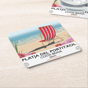 Porta-copo De Papel Quadrado Platja del Portitxol, costela Brava, espanha