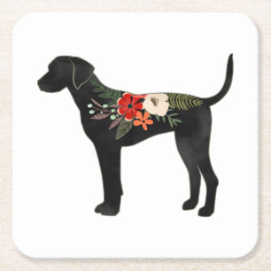 Porta-copo De Papel Quadrado Plott Hound Dog Breed Boho Floral Silhouette