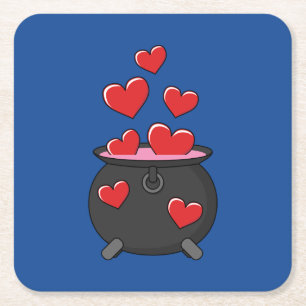 Porta-copo De Papel Quadrado Poção do Amor Corações