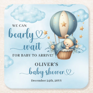 Porta-copo De Papel Quadrado Podemos esperar um ursinho azul marrom