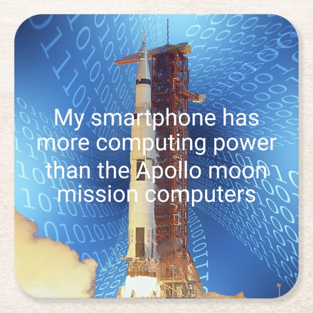 Porta-copo De Papel Quadrado Poder de computação do Apollo 11 (Frente)