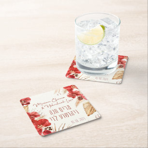 Porta-copo De Papel Quadrado Poeira e Vermelho Terracotta Boho Jewish Chuppah