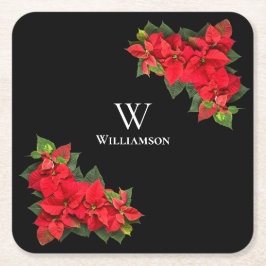 Porta-copo De Papel Quadrado Poinsétia Vermelha Personalizada 
