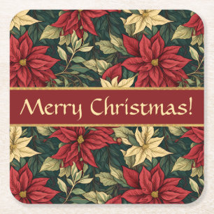 Porta-copo De Papel Quadrado Poinsettia de Natal Personalizada William Morris