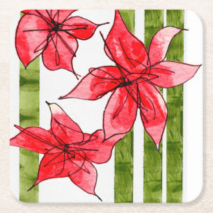 Porta-copo De Papel Quadrado Poinsettia Festiva de Natal Apoio-copos