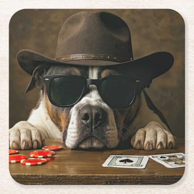 Porta-copo De Papel Quadrado Poker Blackjack Western Pitbull Cute (Frente)