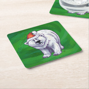 Porta-copo De Papel Quadrado Polar Bear Natal Em Verde
