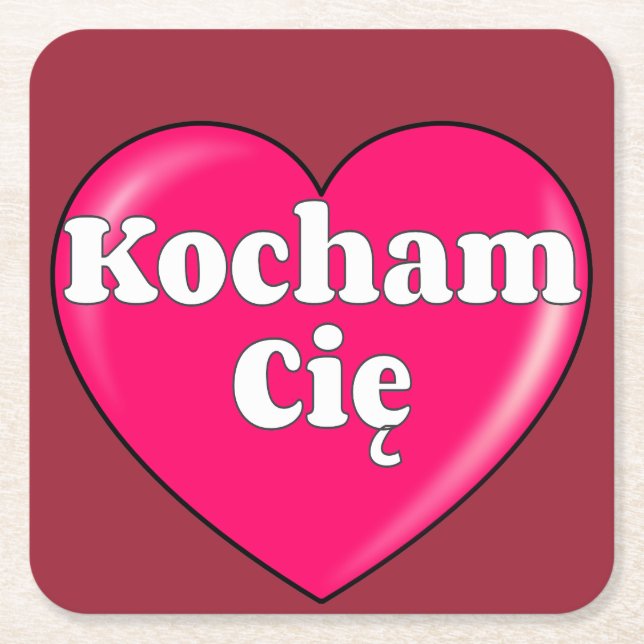 Porta-copo De Papel Quadrado Polonês - Eu te amo (Frente)