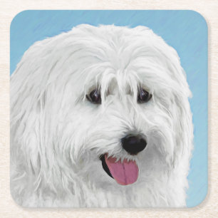 Porta-copo De Papel Quadrado Polonês Lowland Sheepdog Painting - Ar Original d